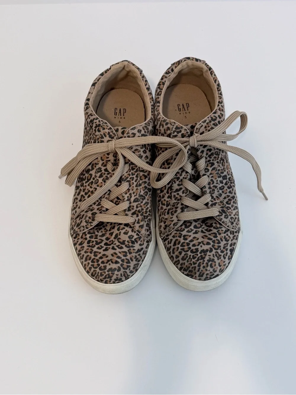GAP Kids Leopard-Print Tan & Black Lace-Up Sneakers Girls Size 5